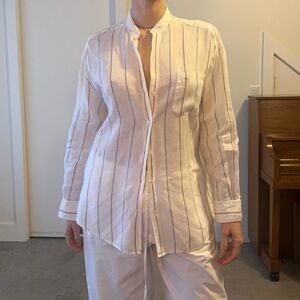 Max Mara Weekend Linen Striped Button-Up Shirt